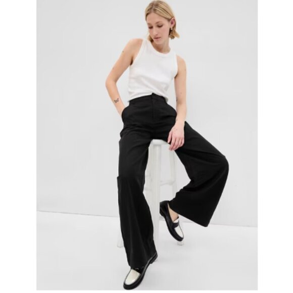 GAP Softsuit Tencel High Rise Pleated Wide Leg Black Pants Size 12 RT$90 #404698 - Picture 3 of 13